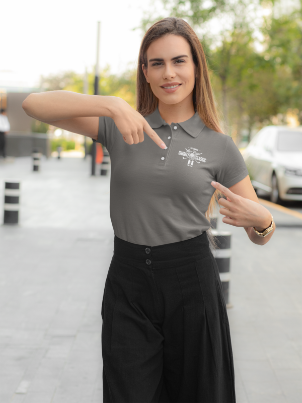 LVCC womens charcoal polo shirt mockup